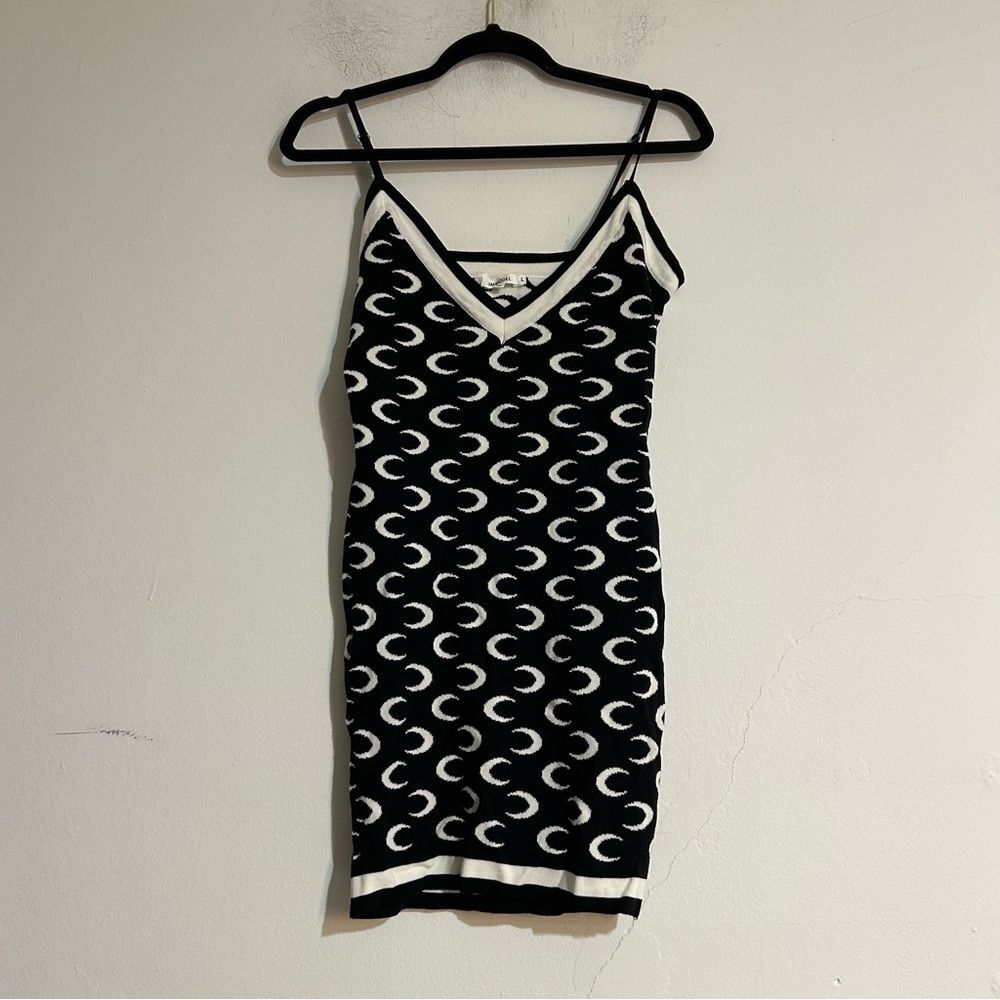 Immodel Moon Print Black White Tank Bodycon Mini Dress Large Celestial Y2K